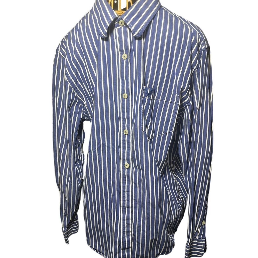 Men's American Eagle Blue w/ White Stripes Button Down Vintage Fit Shirt Size Lg
